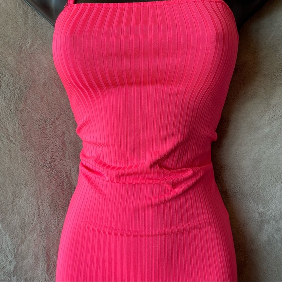 Vibrant Pink Ribbed Mini Dress - Picture 5 of 15